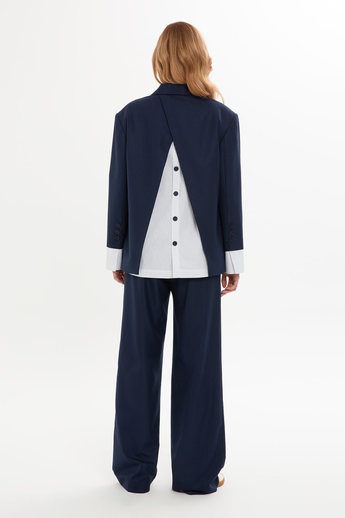 Gömlek Detaylı Ceket Ve Palazzo Pantolonlu Takım