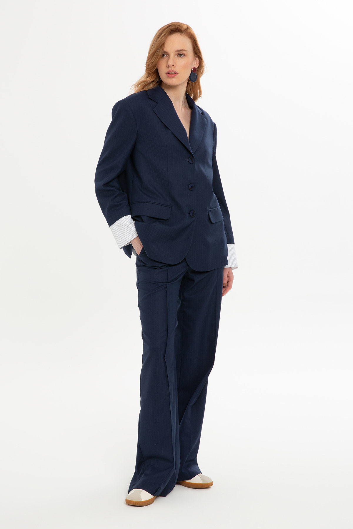 Gömlek Detaylı Ceket Ve Palazzo Pantolonlu Takım