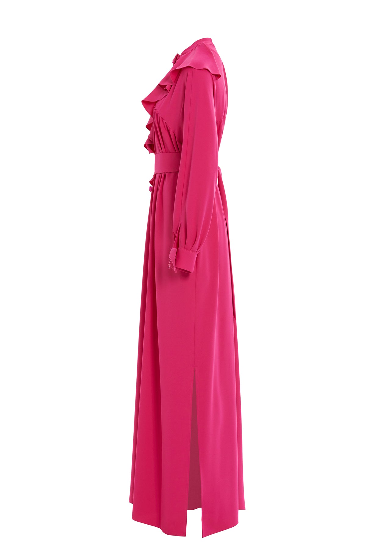 İşleme Detaylı Volanlı Uzun Elbise