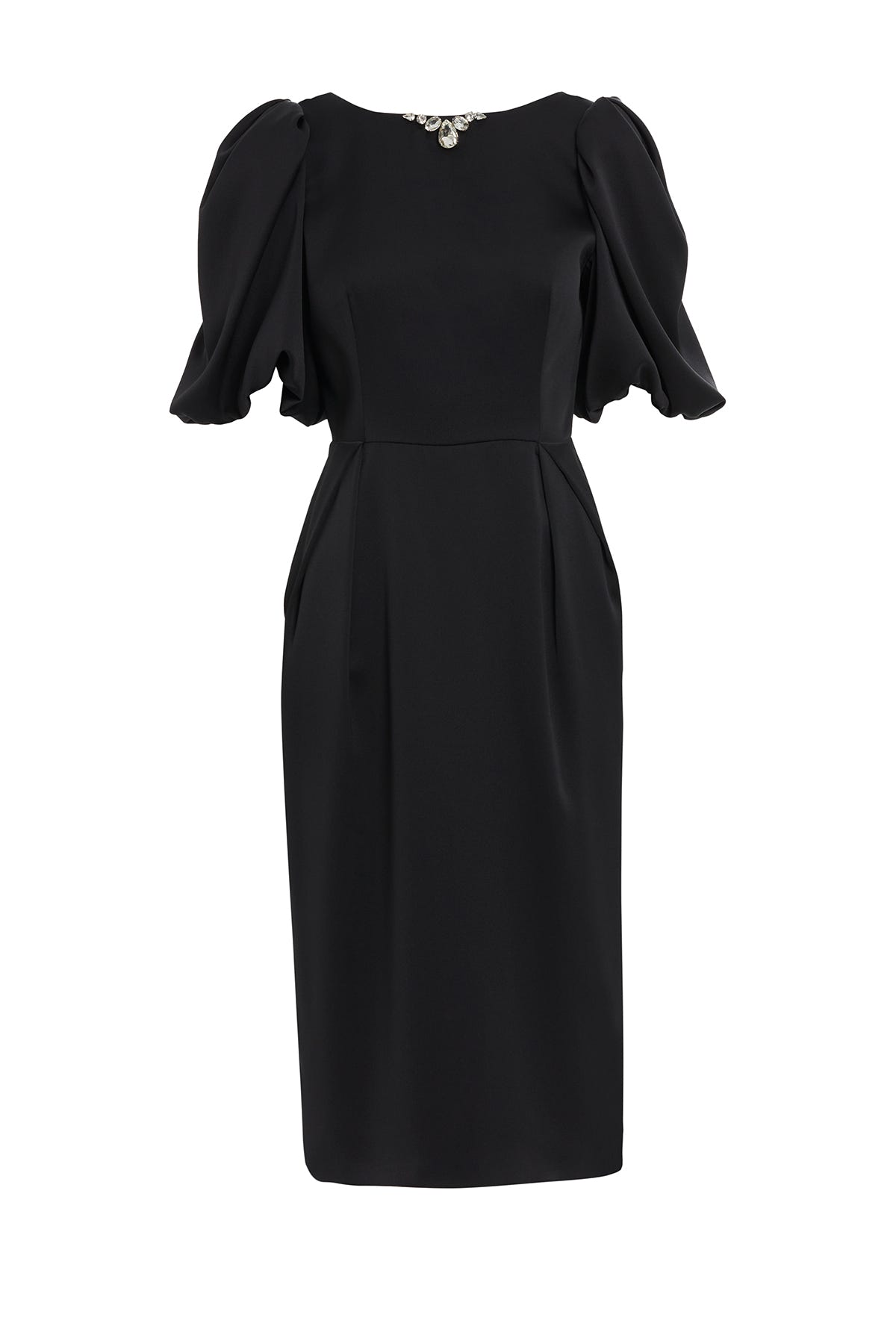 Balon Kol Sırt Dekolteli Midi Elbise