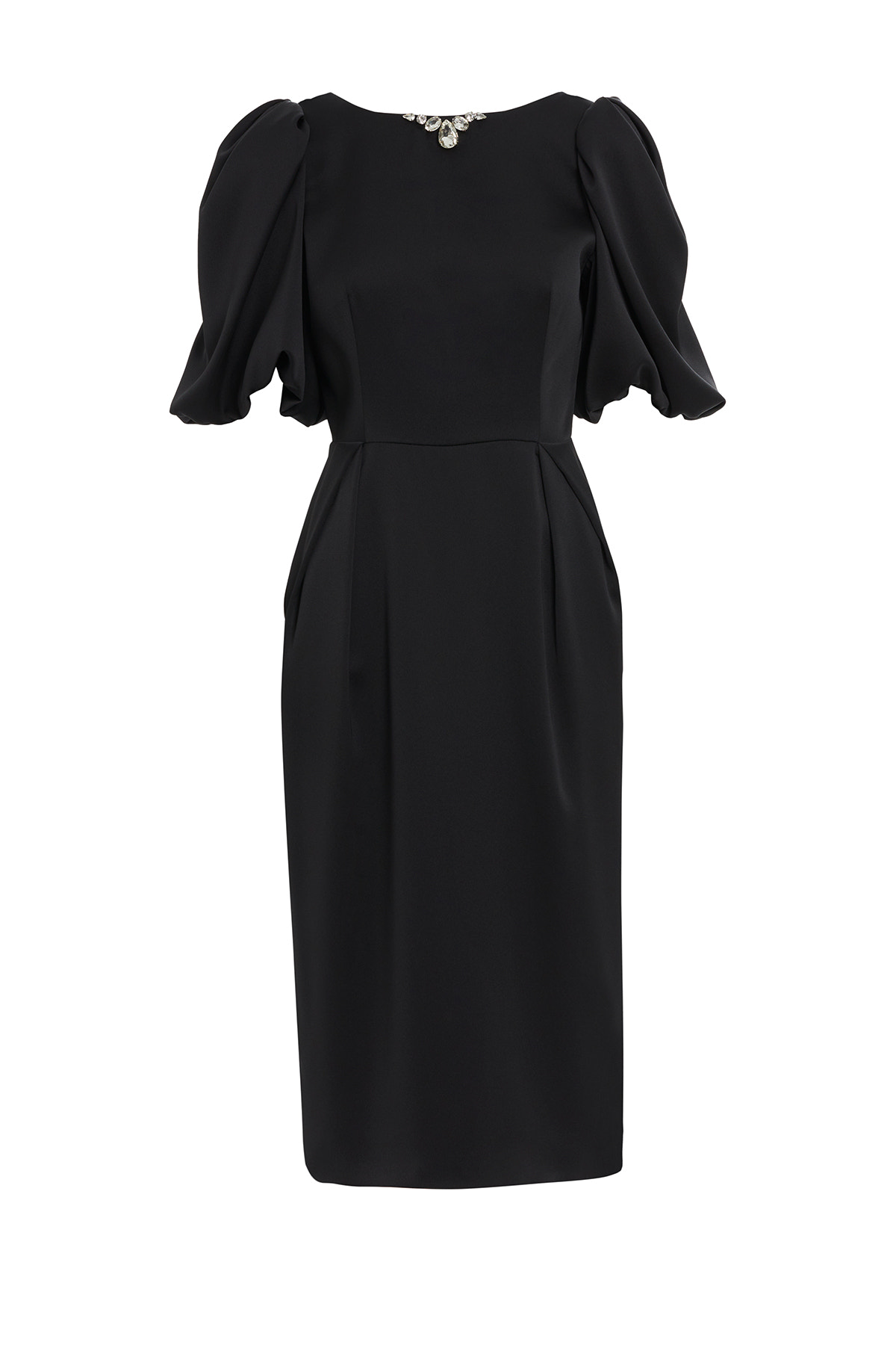 Balon Kol Sırt Dekolteli Midi Elbise