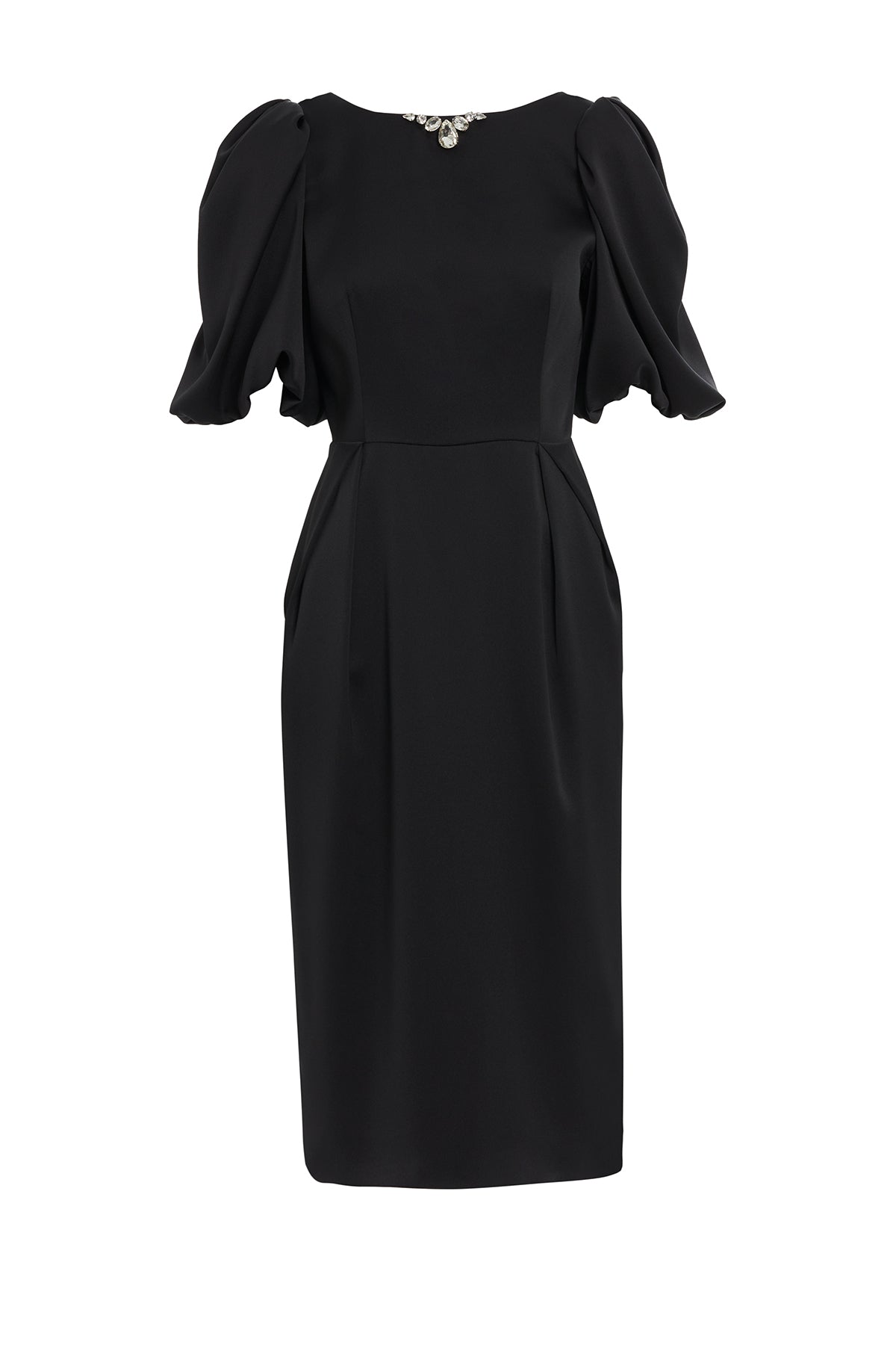 Balon Kol Sırt Dekolteli Midi Elbise