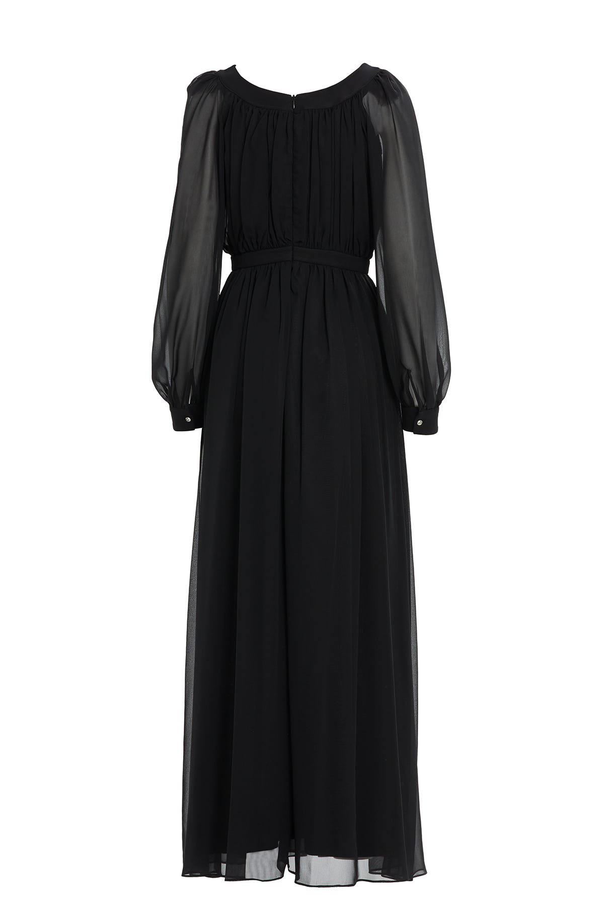 Büzgülü Yakası İşleme Detaylı Eteği Kloş Abiye Uzun Elbise