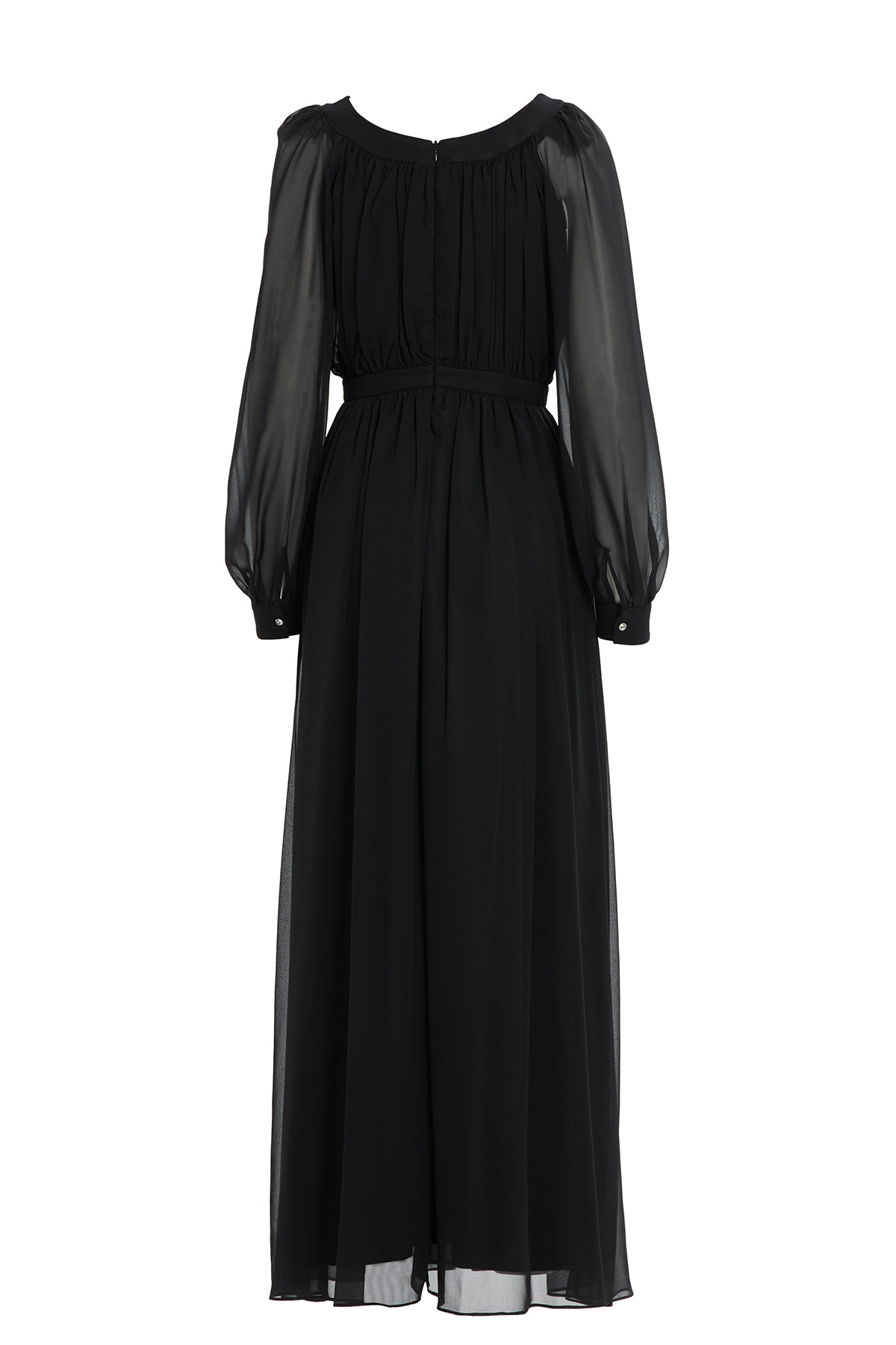 Büzgülü Yakası İşleme Detaylı Eteği Kloş Abiye Uzun Elbise