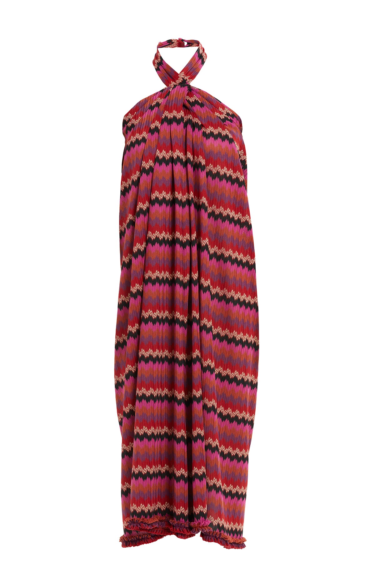 Boyundan Bağlamalı Renkli Midi Elbise