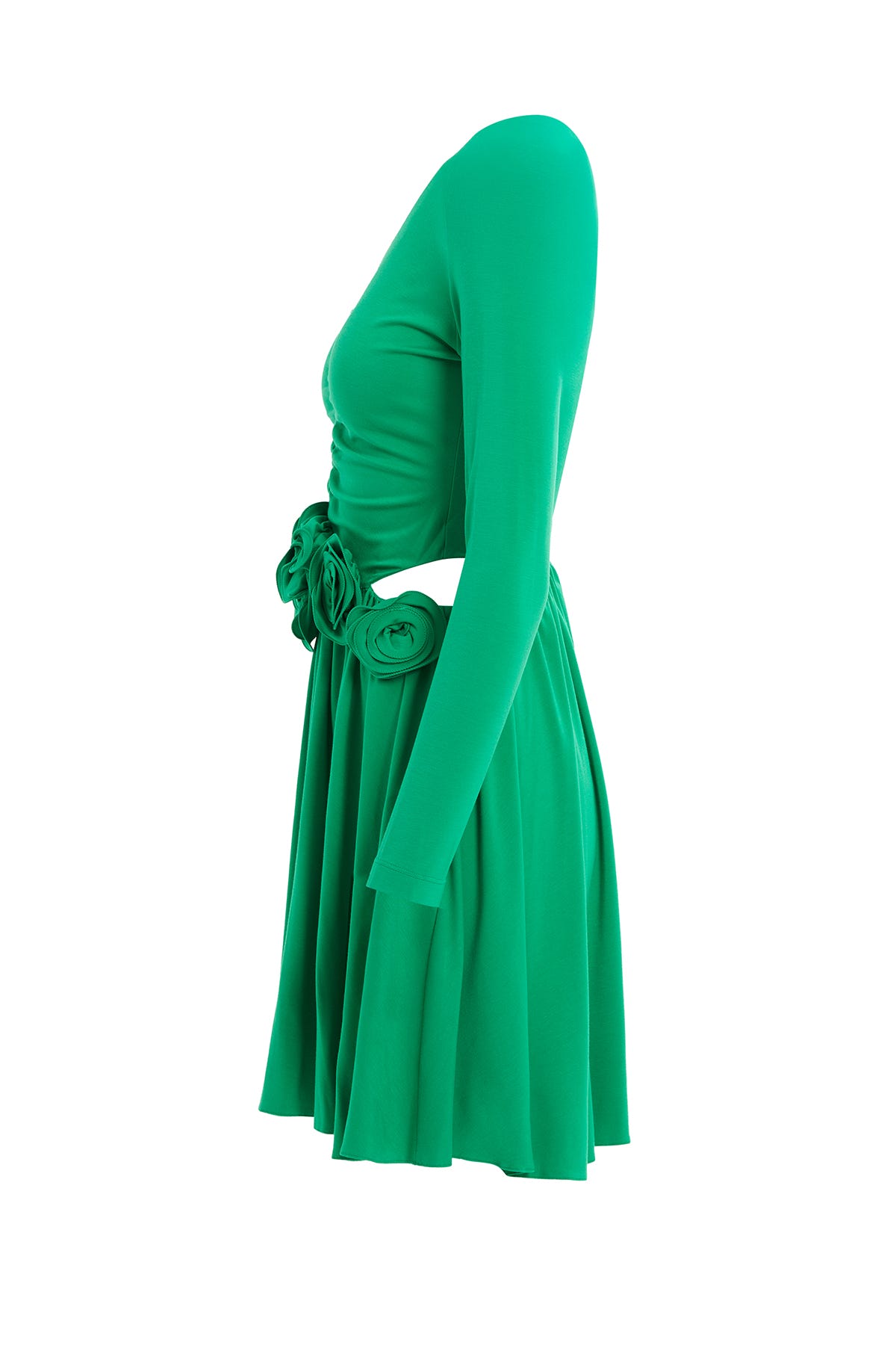 Çiçek Detaylı Beli Pencereli Mini Elbise