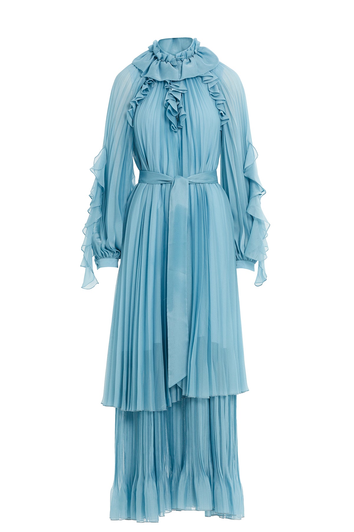 Fırfır Detaylı Uzun Şifon Elbise