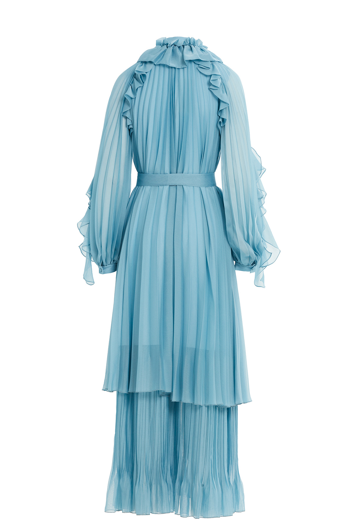 Fırfır Detaylı Uzun Şifon Elbise