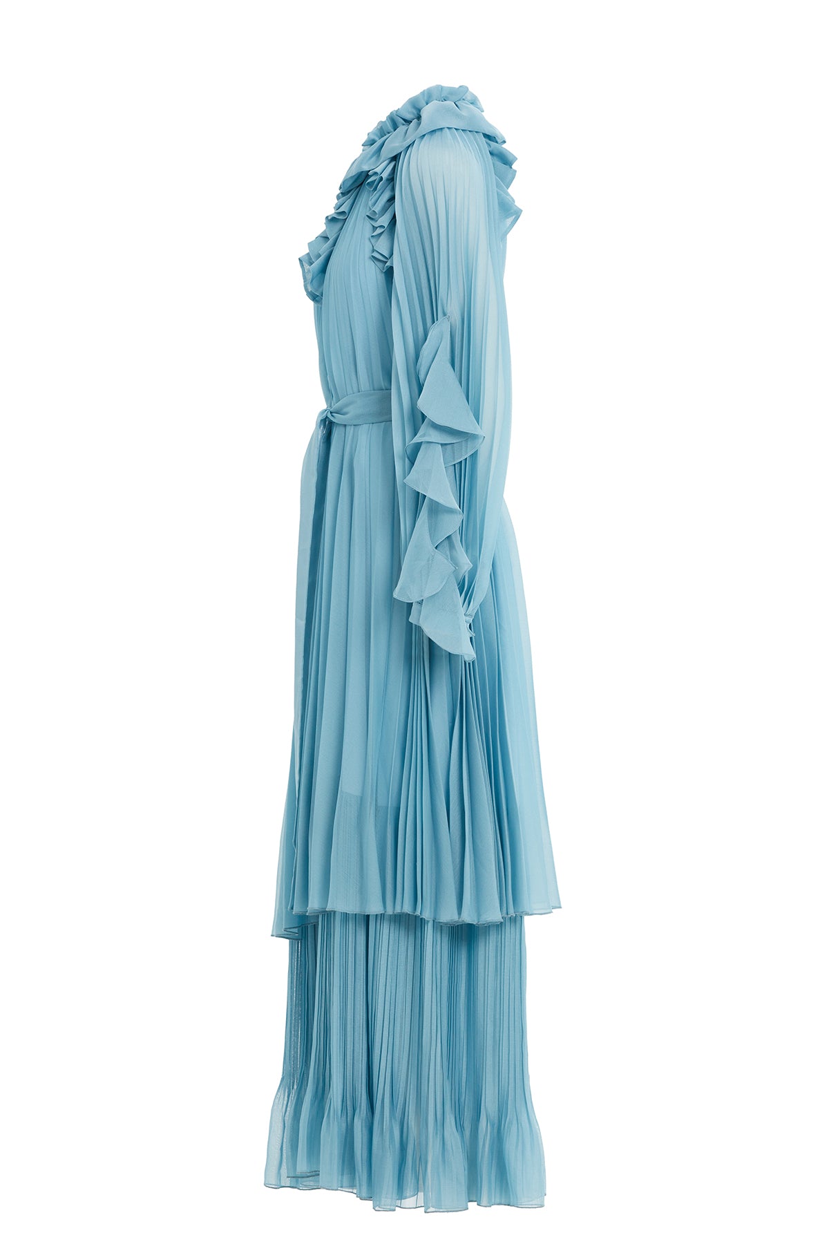 Fırfır Detaylı Uzun Şifon Elbise