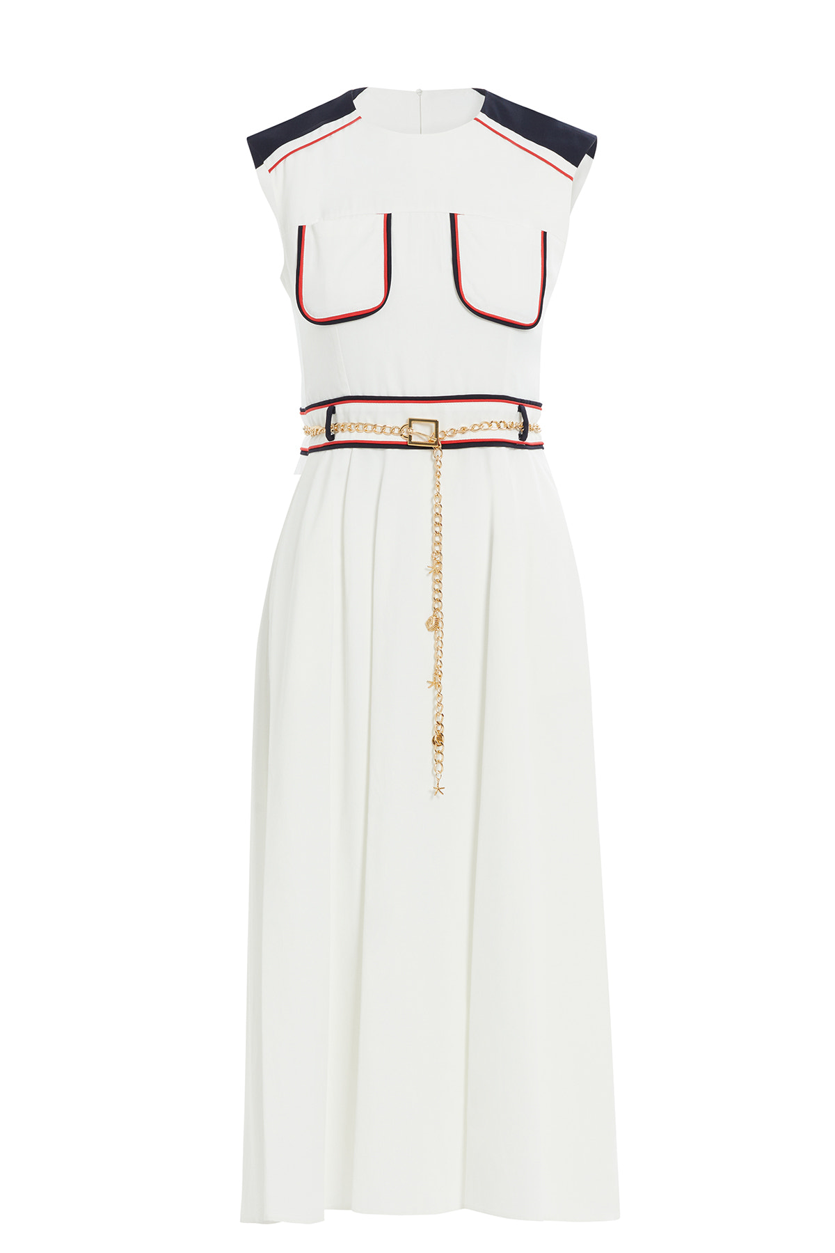 Beli Zincir Aksesuar Kemerli Midi Boy Elbise