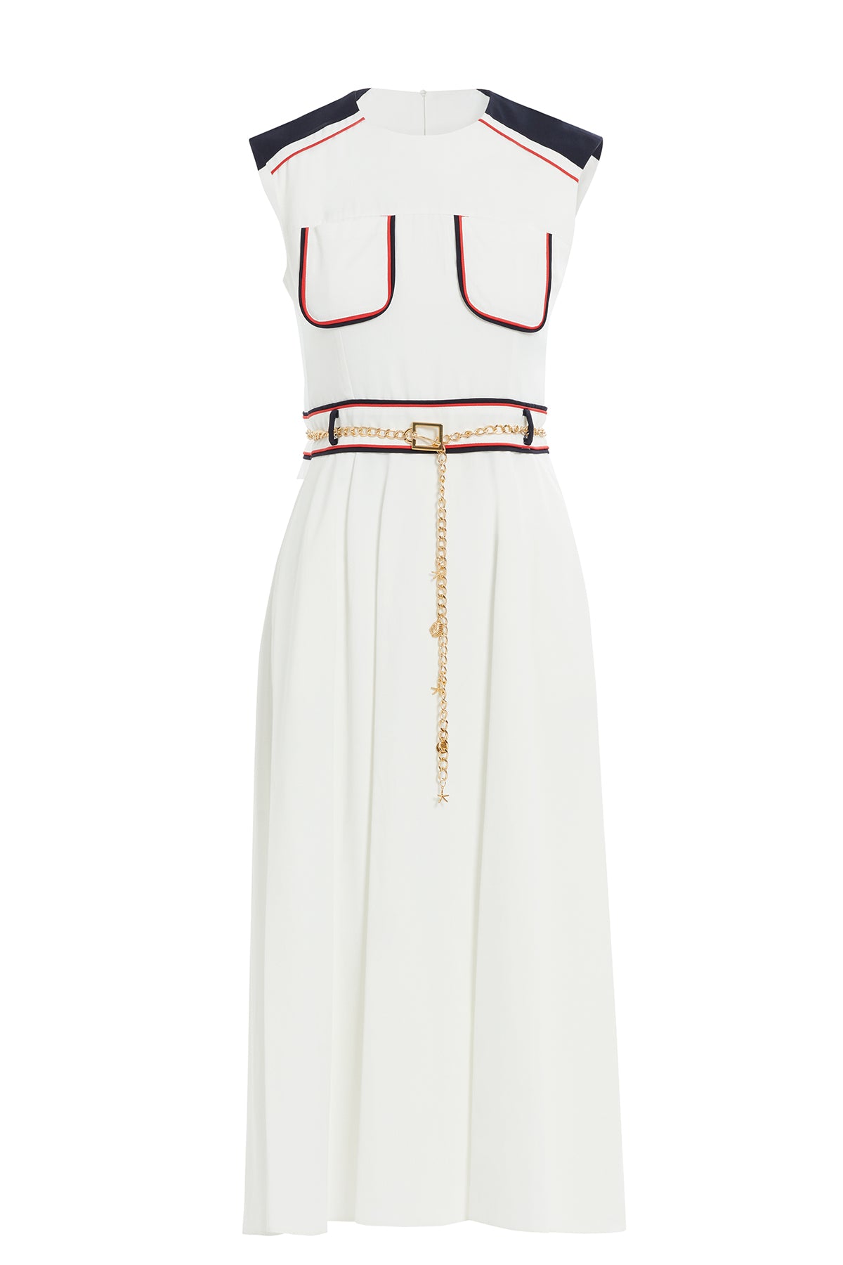 Beli Zincir Aksesuar Kemerli Midi Boy Elbise