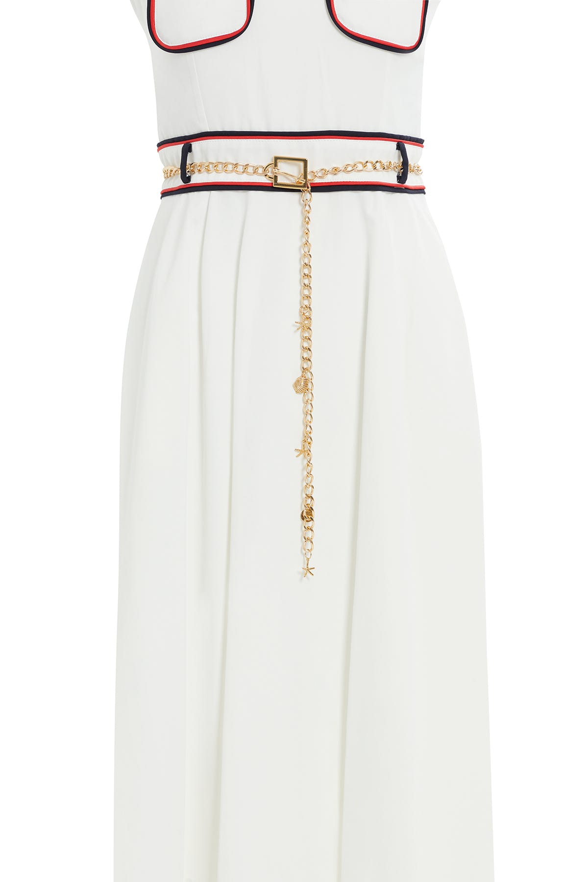 Beli Zincir Aksesuar Kemerli Midi Boy Elbise