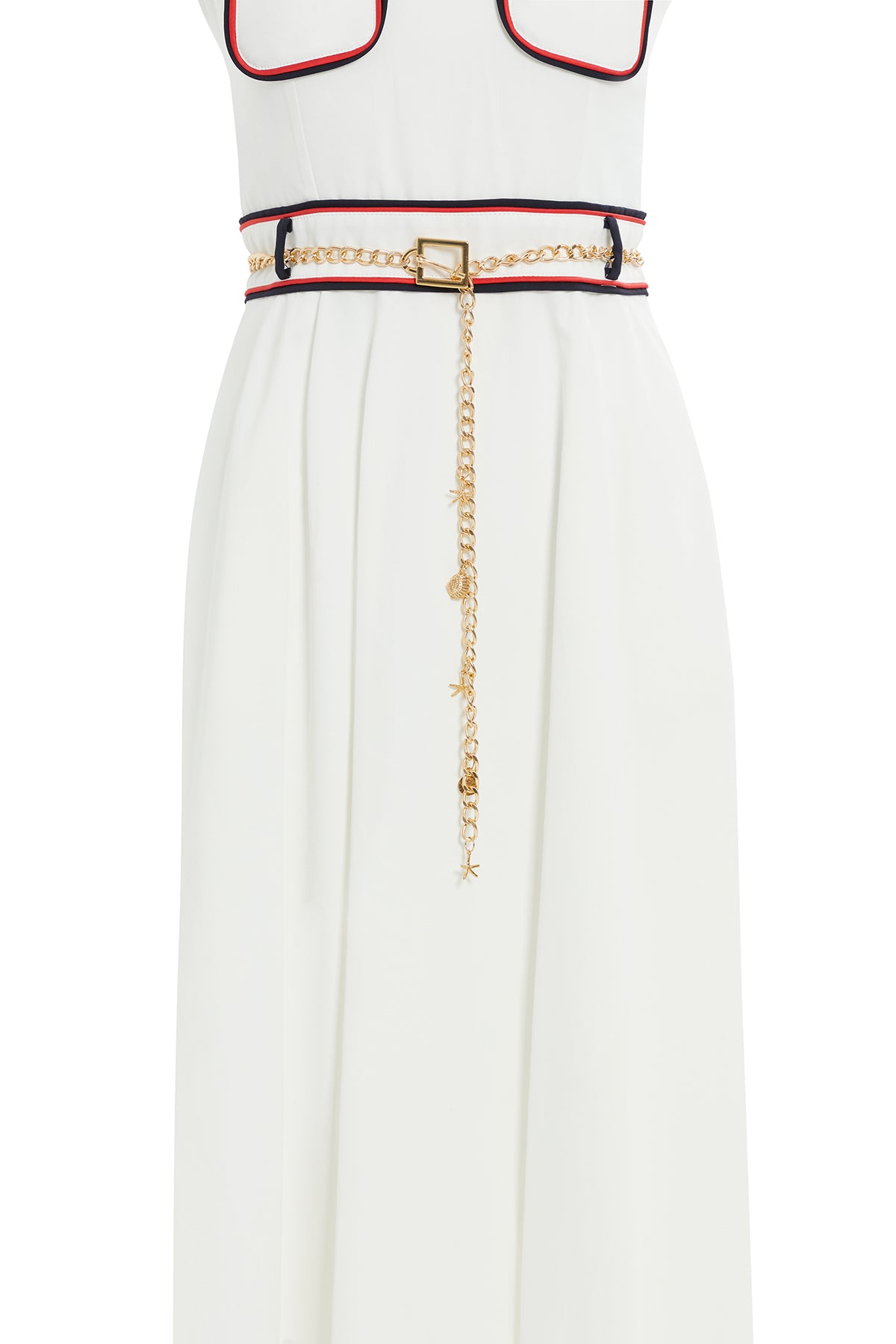 Beli Zincir Aksesuar Kemerli Midi Boy Elbise