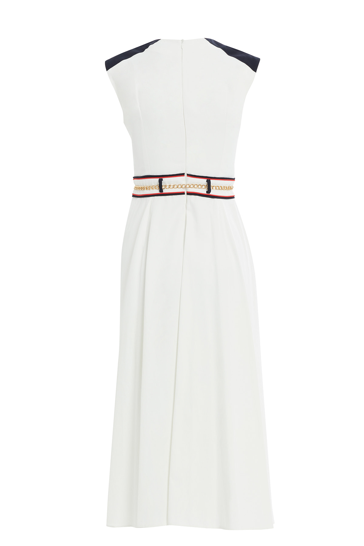 Beli Zincir Aksesuar Kemerli Midi Boy Elbise