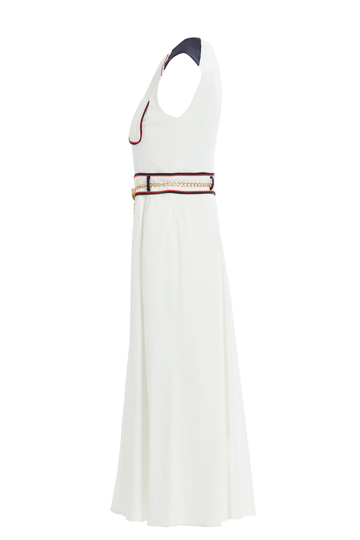 Beli Zincir Aksesuar Kemerli Midi Boy Elbise