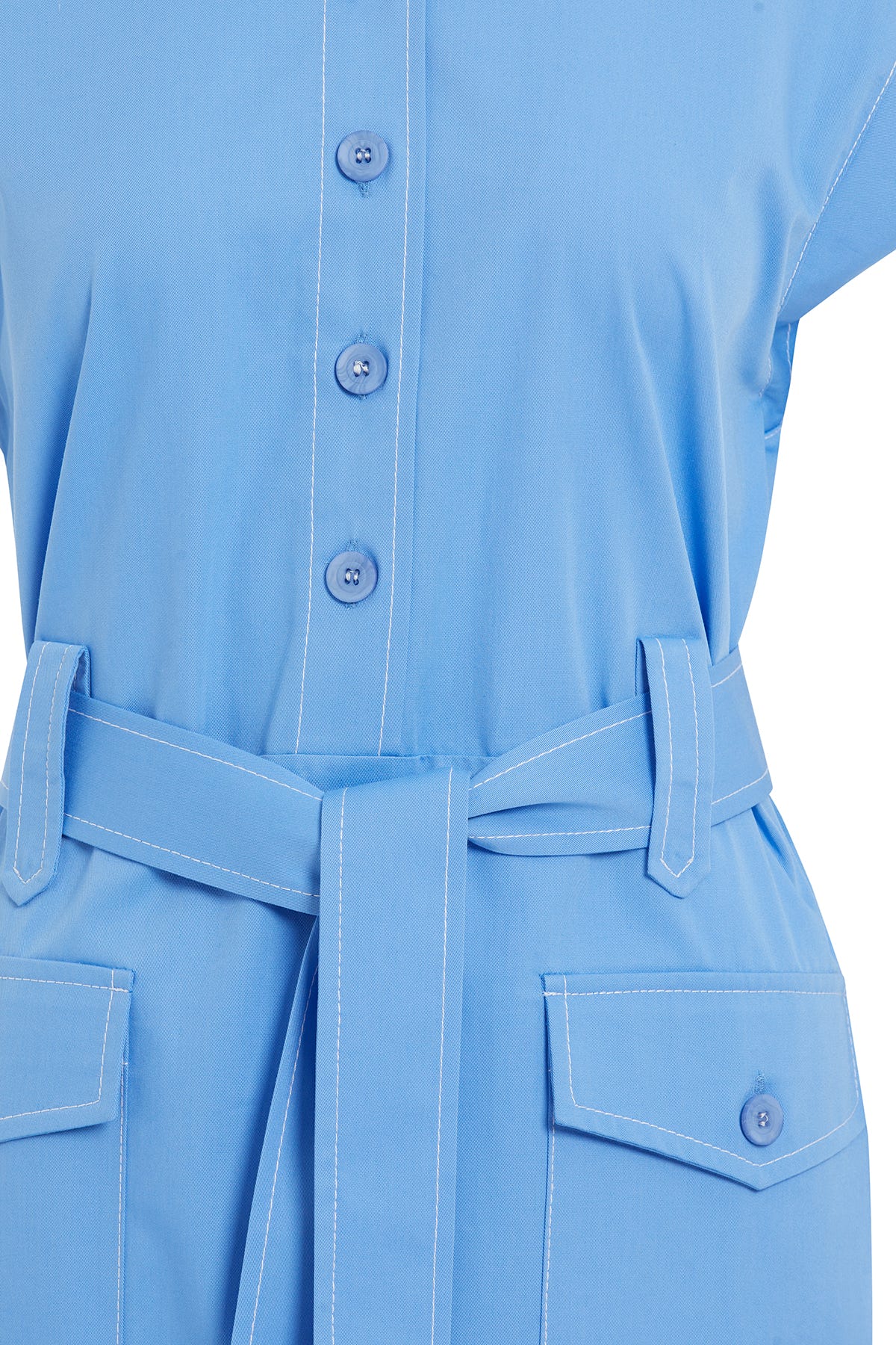 Yaka Gömlek Formunda Düğme Detaylı Maxi Elbise