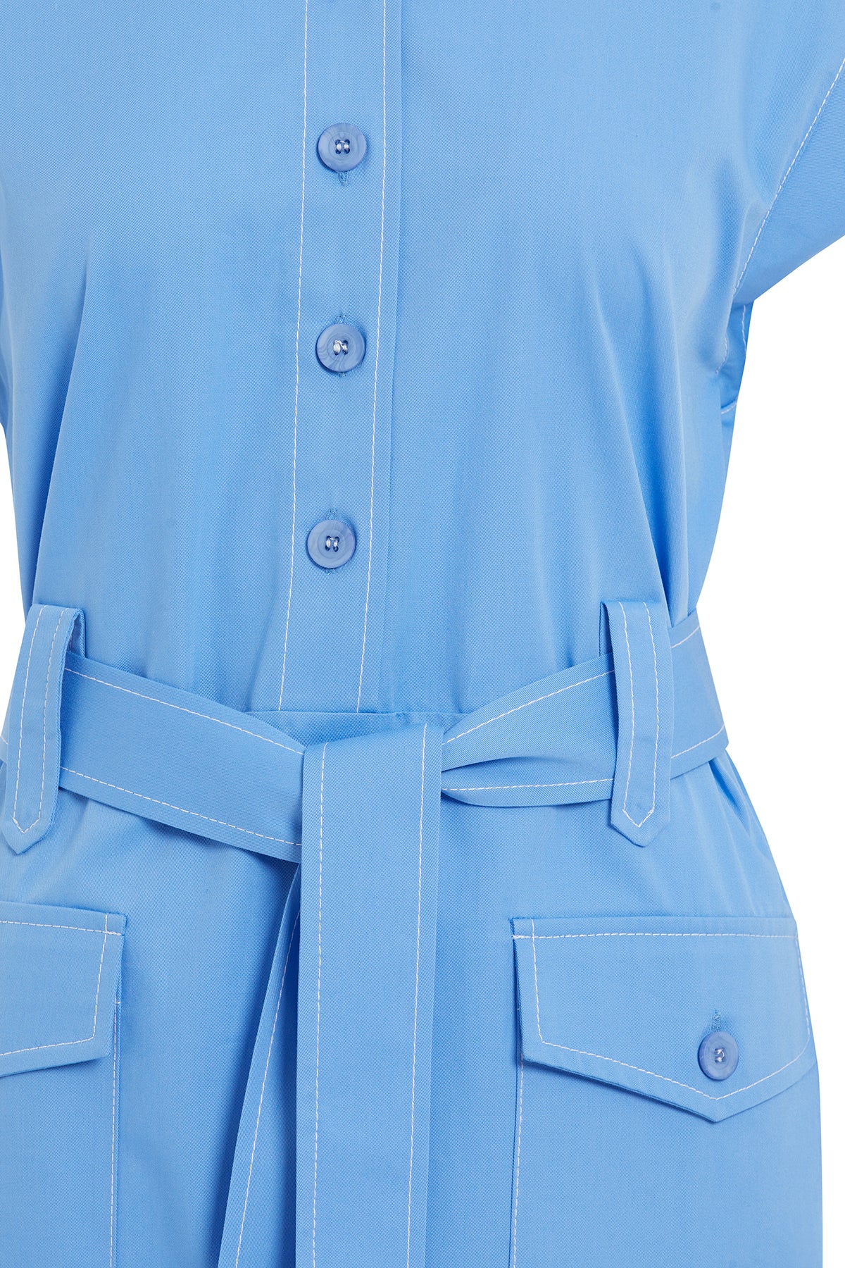 Yaka Gömlek Formunda Düğme Detaylı Maxi Elbise