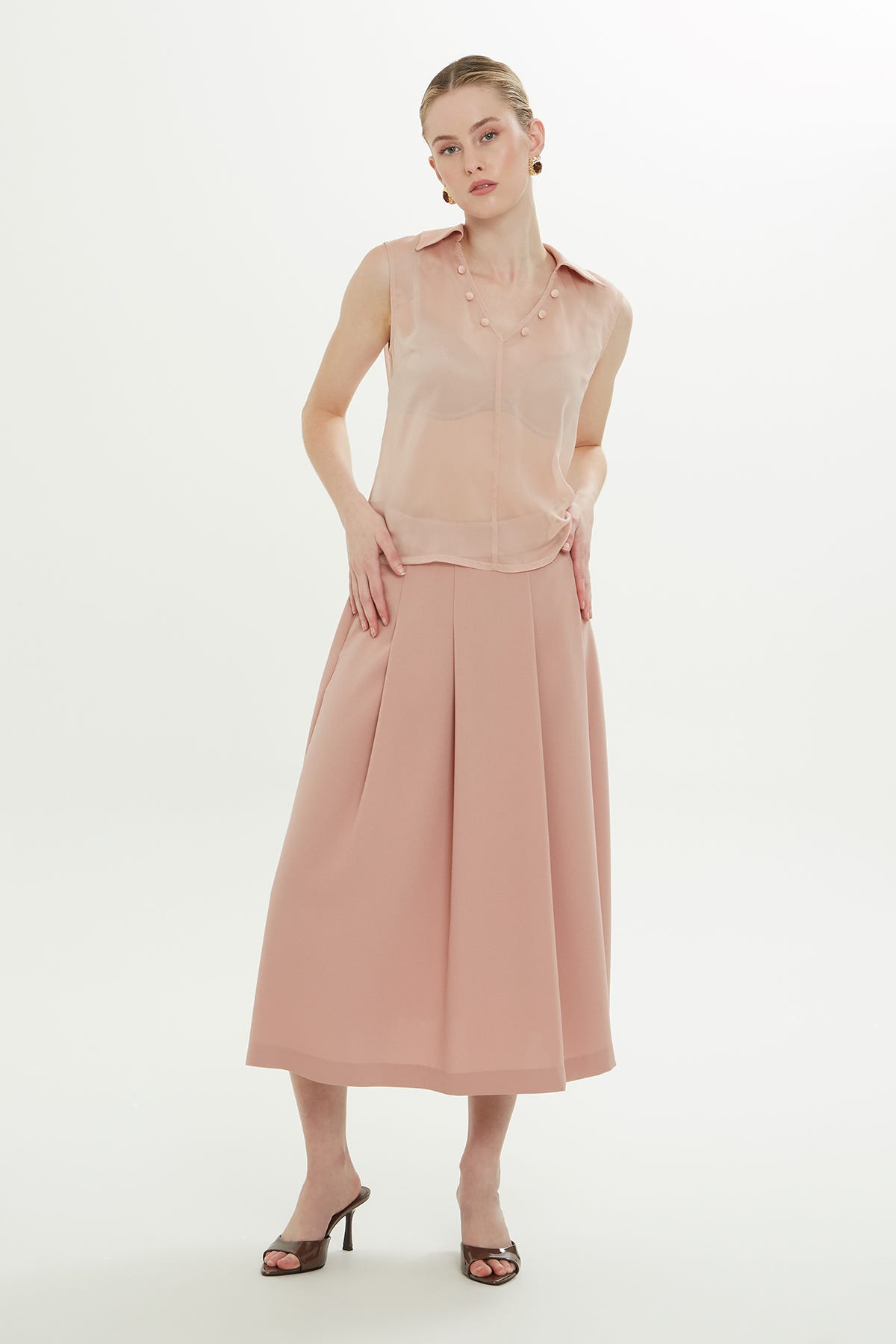 Arkası Fermuarlı Transparan Bluz