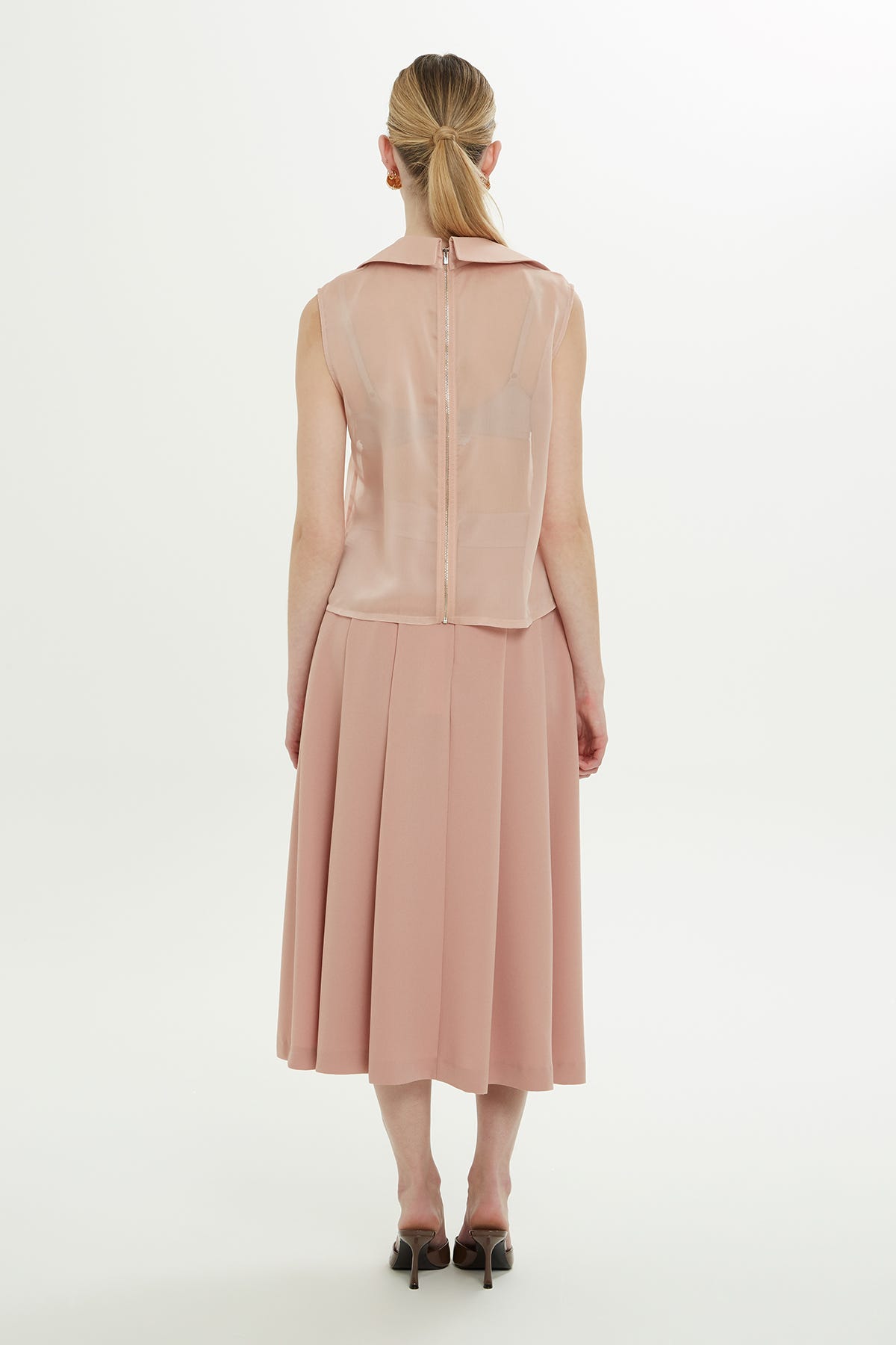 Arkası Fermuarlı Transparan Bluz