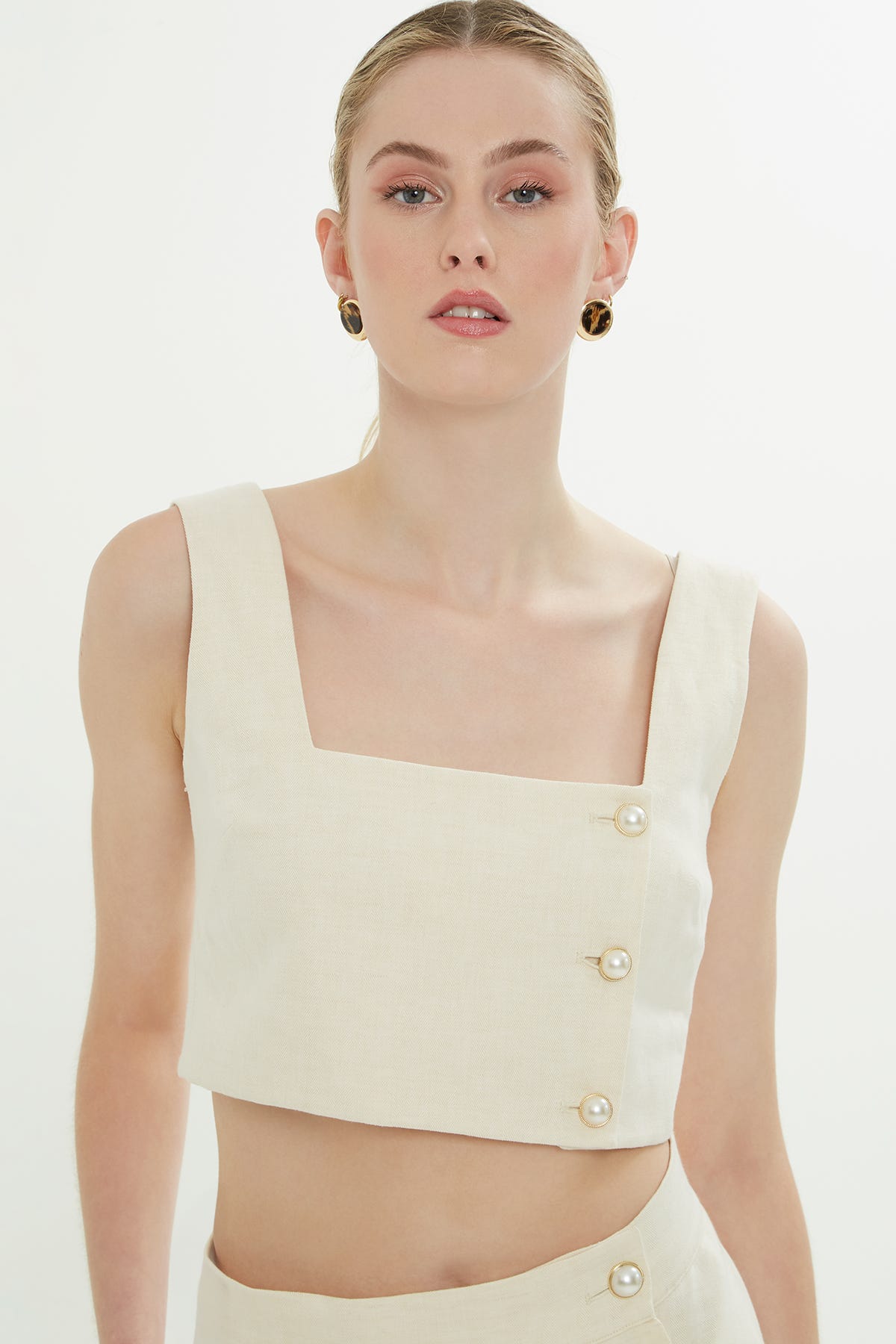 Kalın Askılı Kemik Crop Bluz