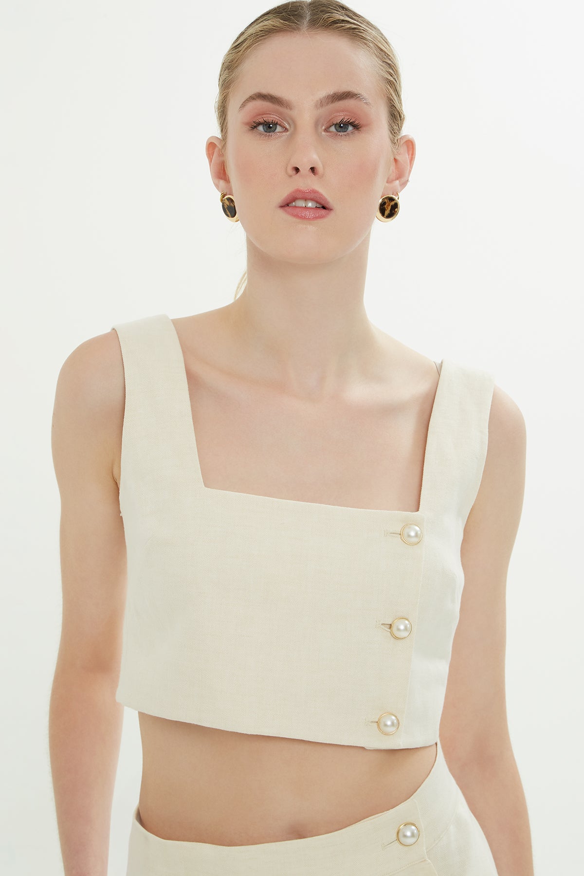 Kalın Askılı Kemik Crop Bluz