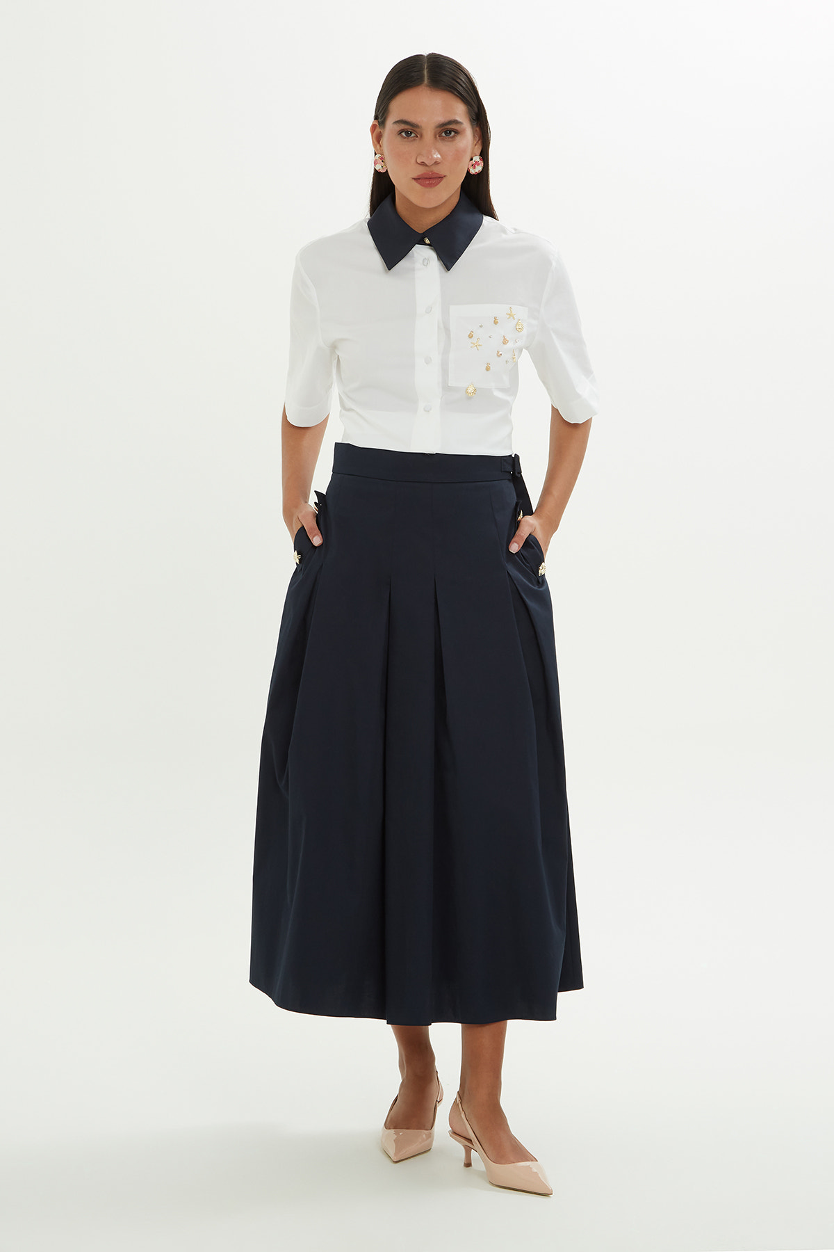 Kuşak Detaylı Midi Etek