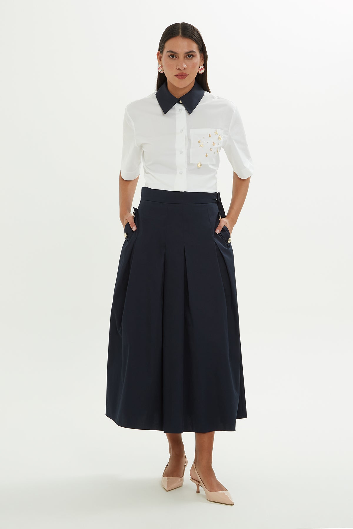 Kuşak Detaylı Midi Etek