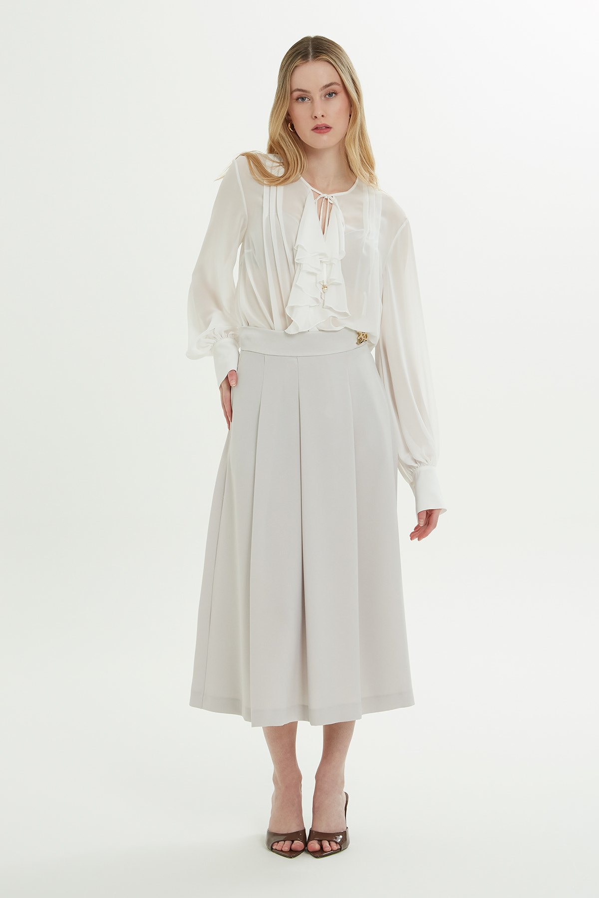 Pili Katlamalı Astarlı Midi Etek