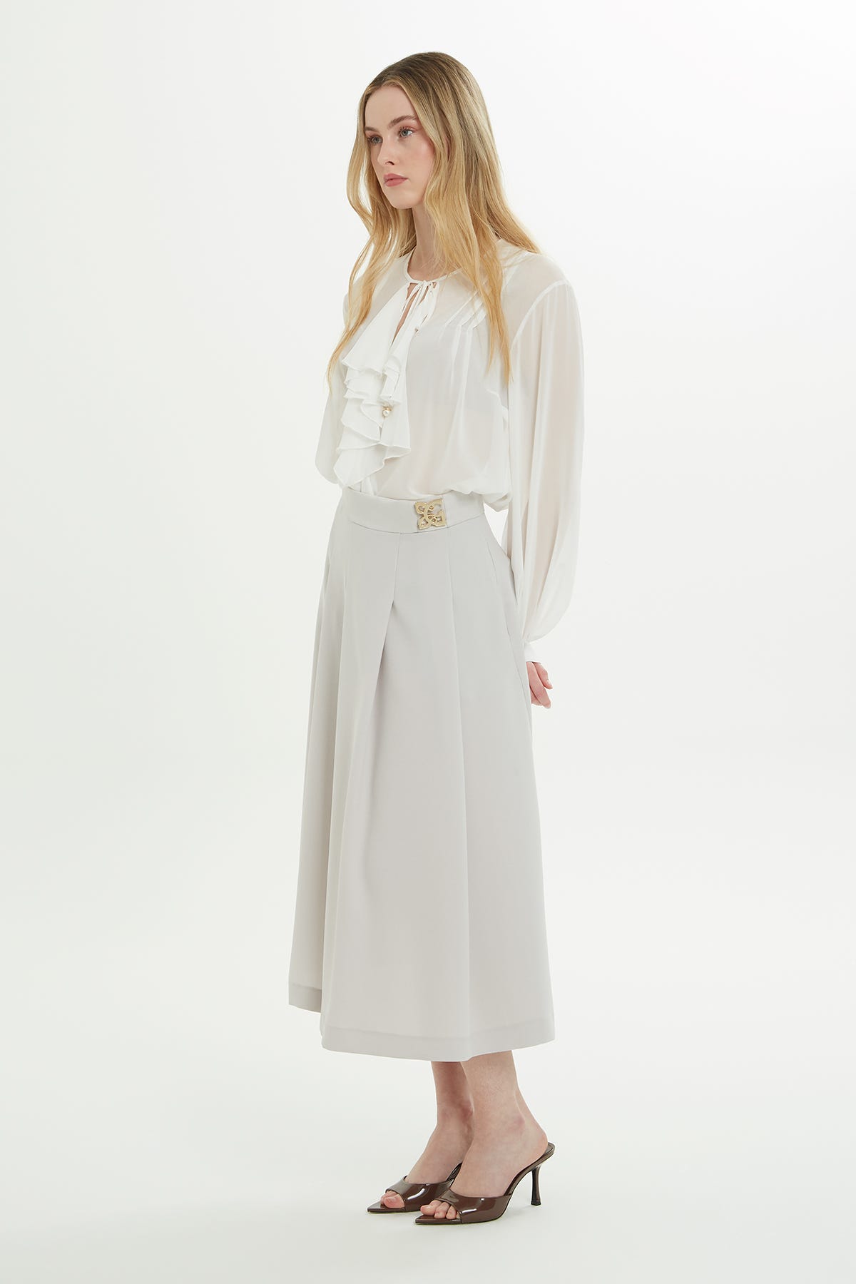 Pili Katlamalı Astarlı Midi Etek