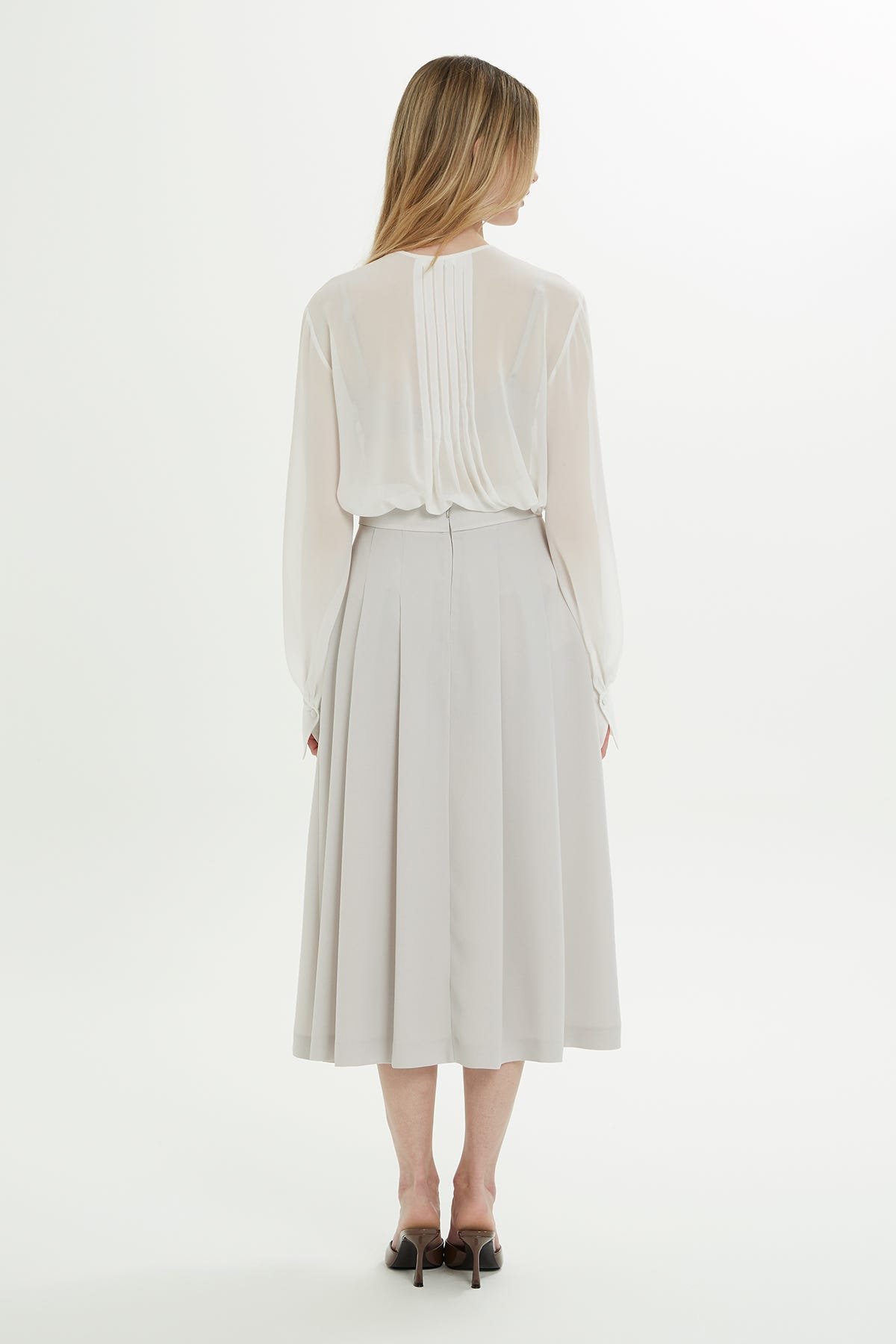 Pili Katlamalı Astarlı Midi Etek