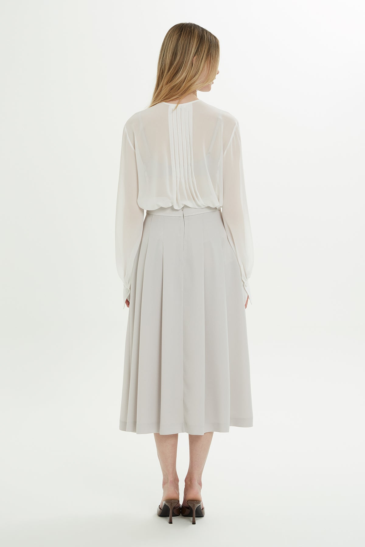 Pili Katlamalı Astarlı Midi Etek