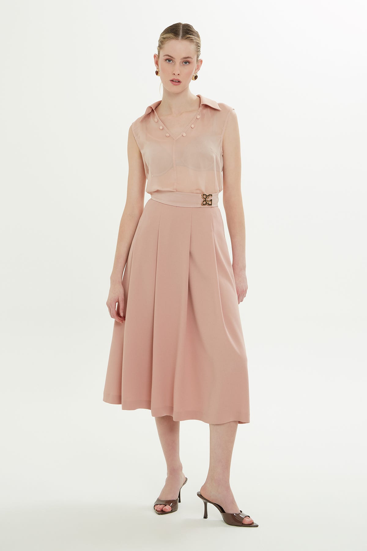 Pili Katlamalı Astarlı Midi Etek