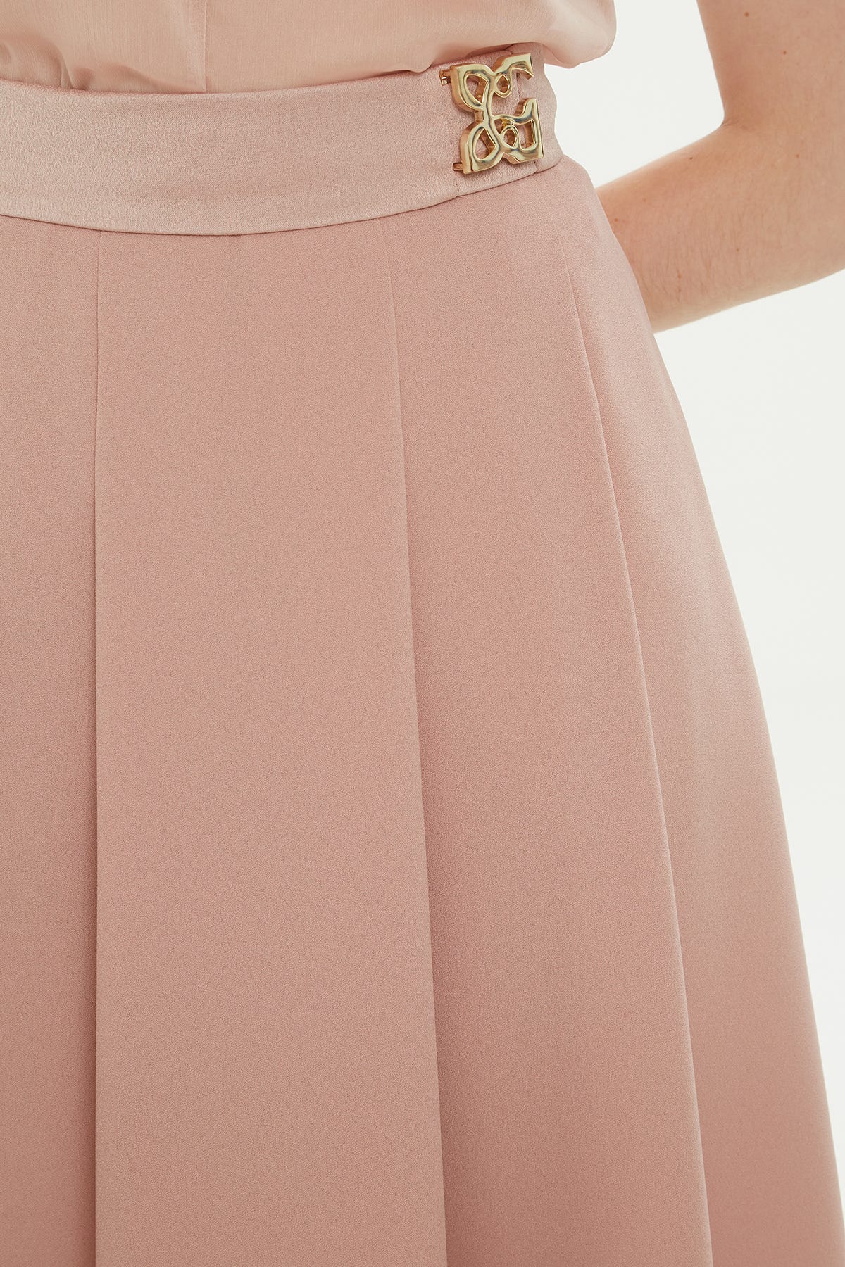 Pili Katlamalı Astarlı Midi Etek