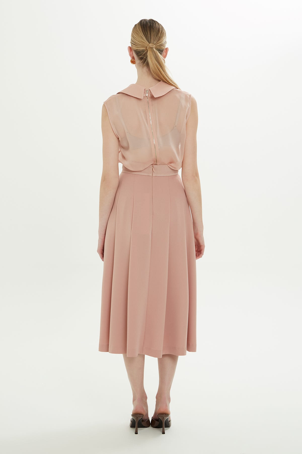 Pili Katlamalı Astarlı Midi Etek