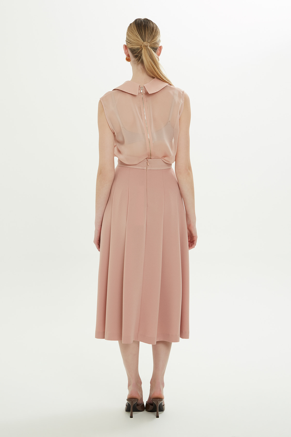 Pili Katlamalı Astarlı Midi Etek