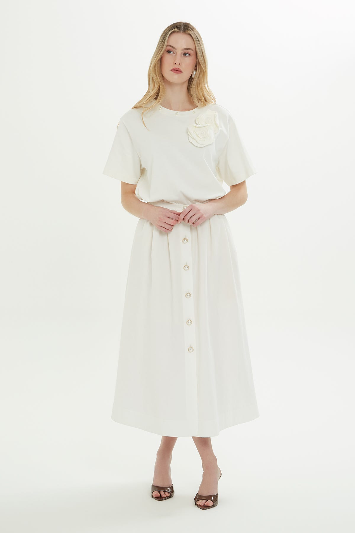 Yanları Yırtmaçlı Astarlı Midi Etek