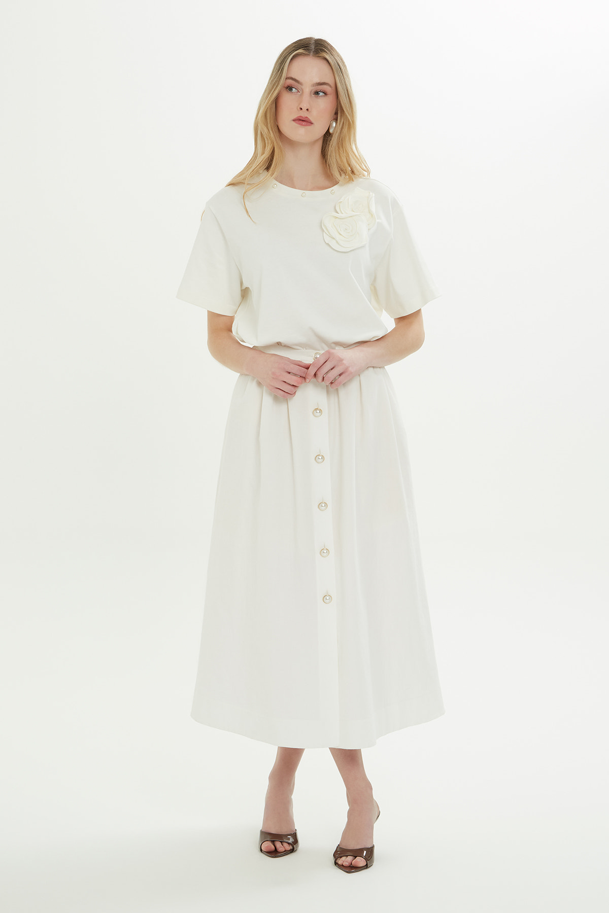 Yanları Yırtmaçlı Astarlı Midi Etek