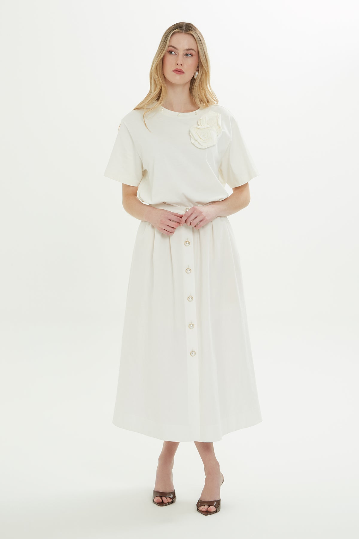 Yanları Yırtmaçlı Astarlı Midi Etek