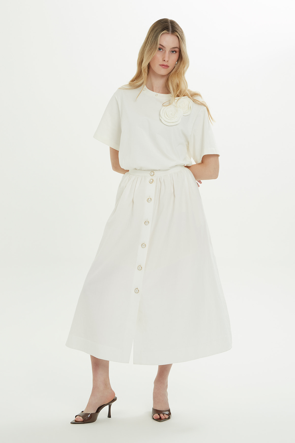 Yanları Yırtmaçlı Astarlı Midi Etek