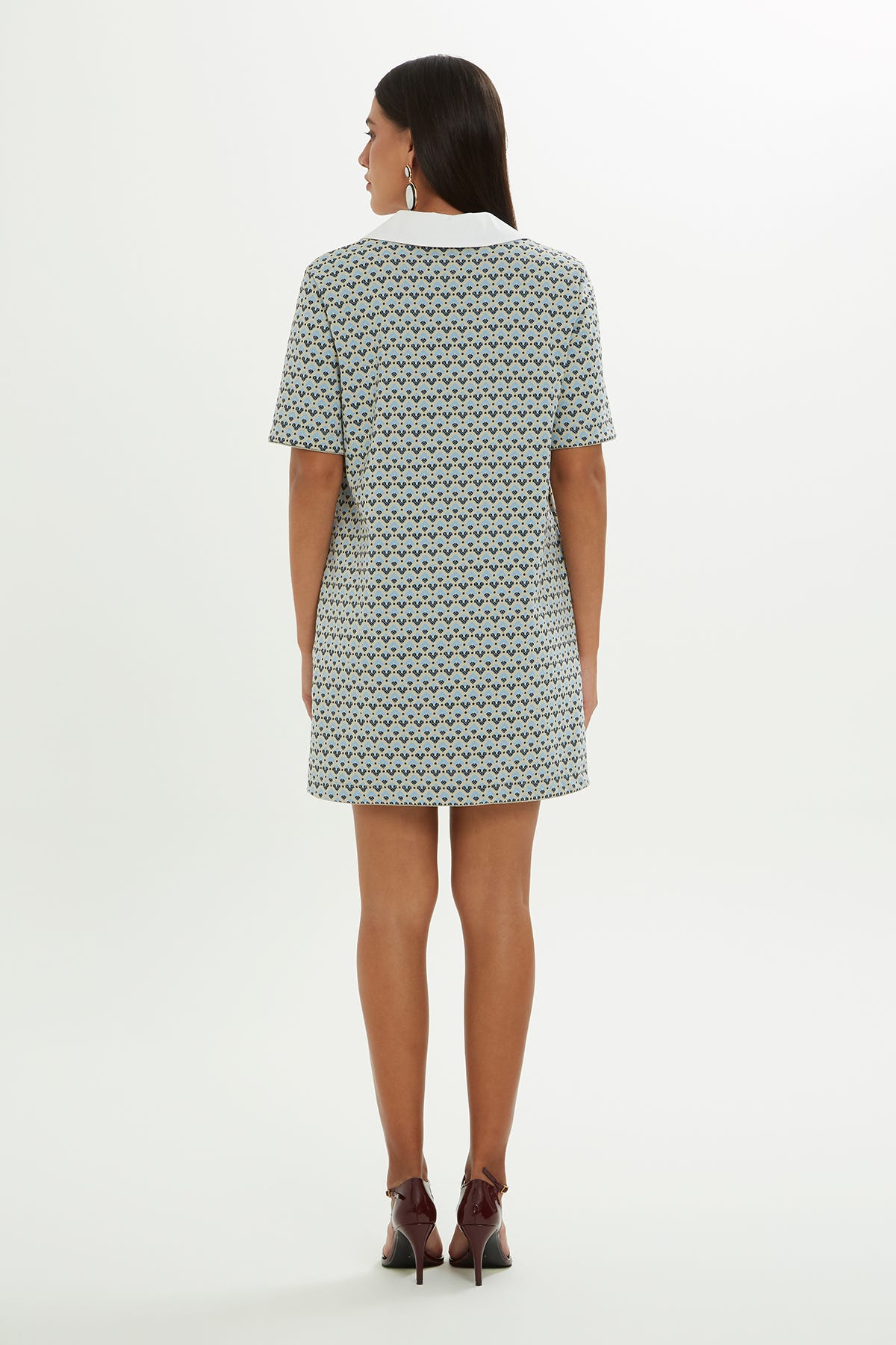 Polo Yakalı Desenli Mini Elbise