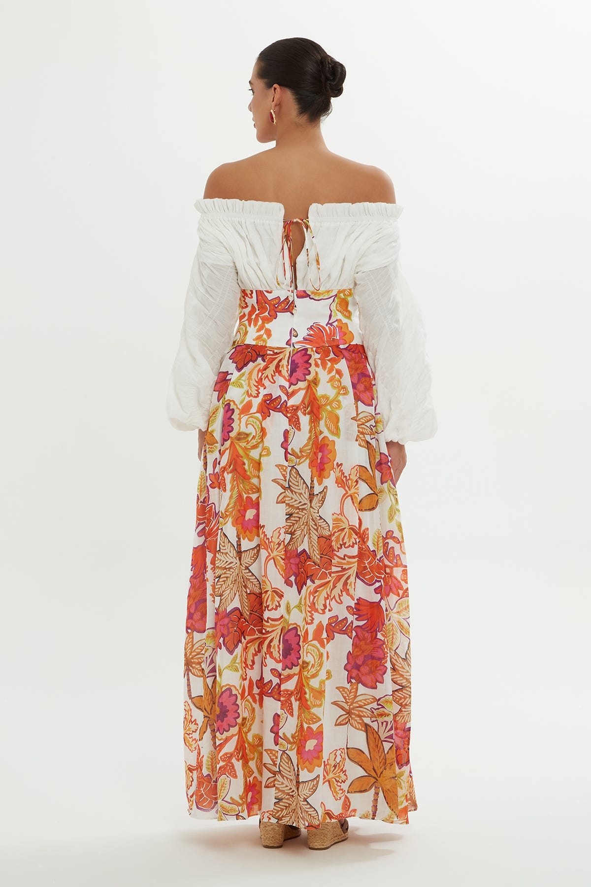 Korsajlı Desenli Uzun Elbise