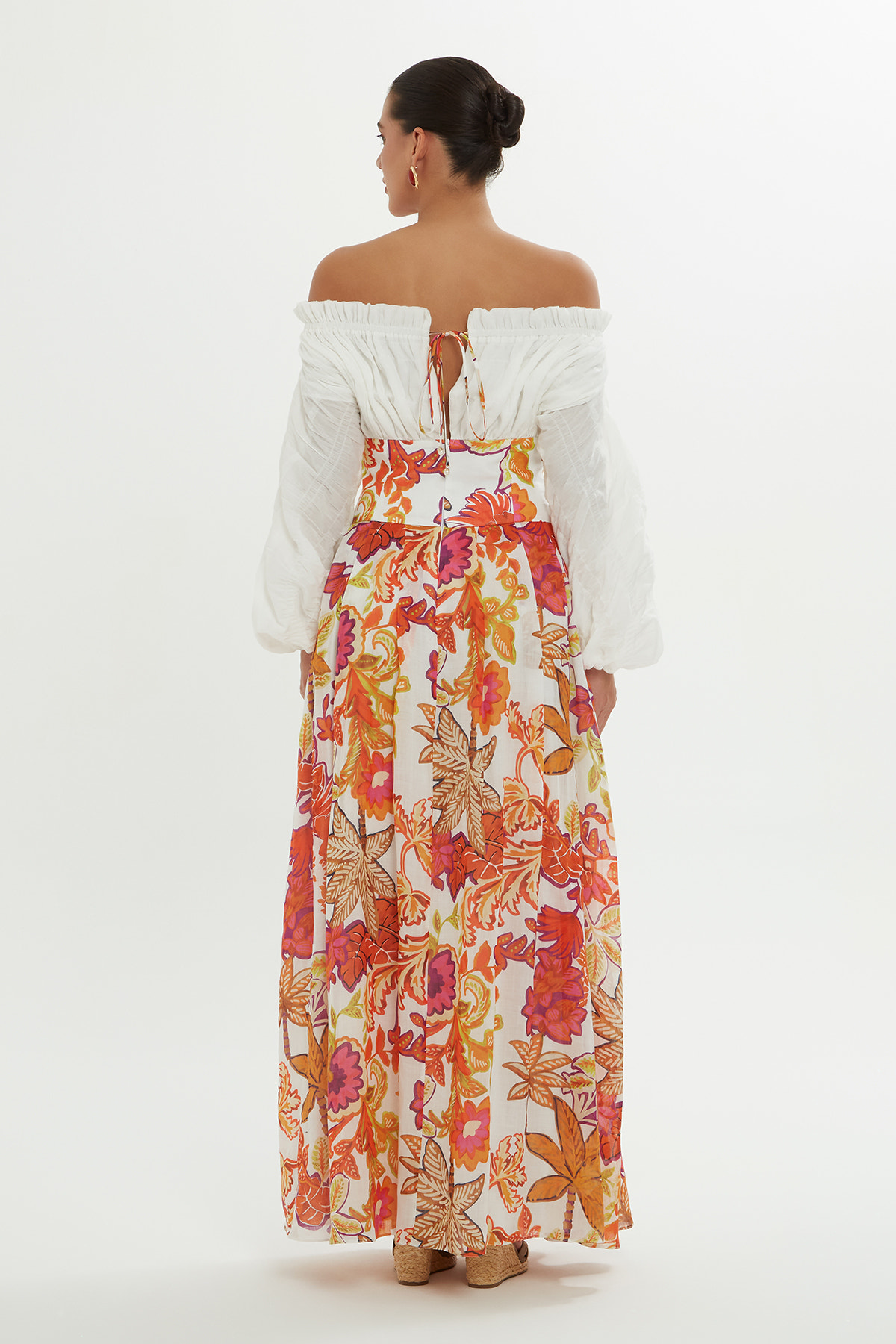 Korsajlı Desenli Uzun Elbise