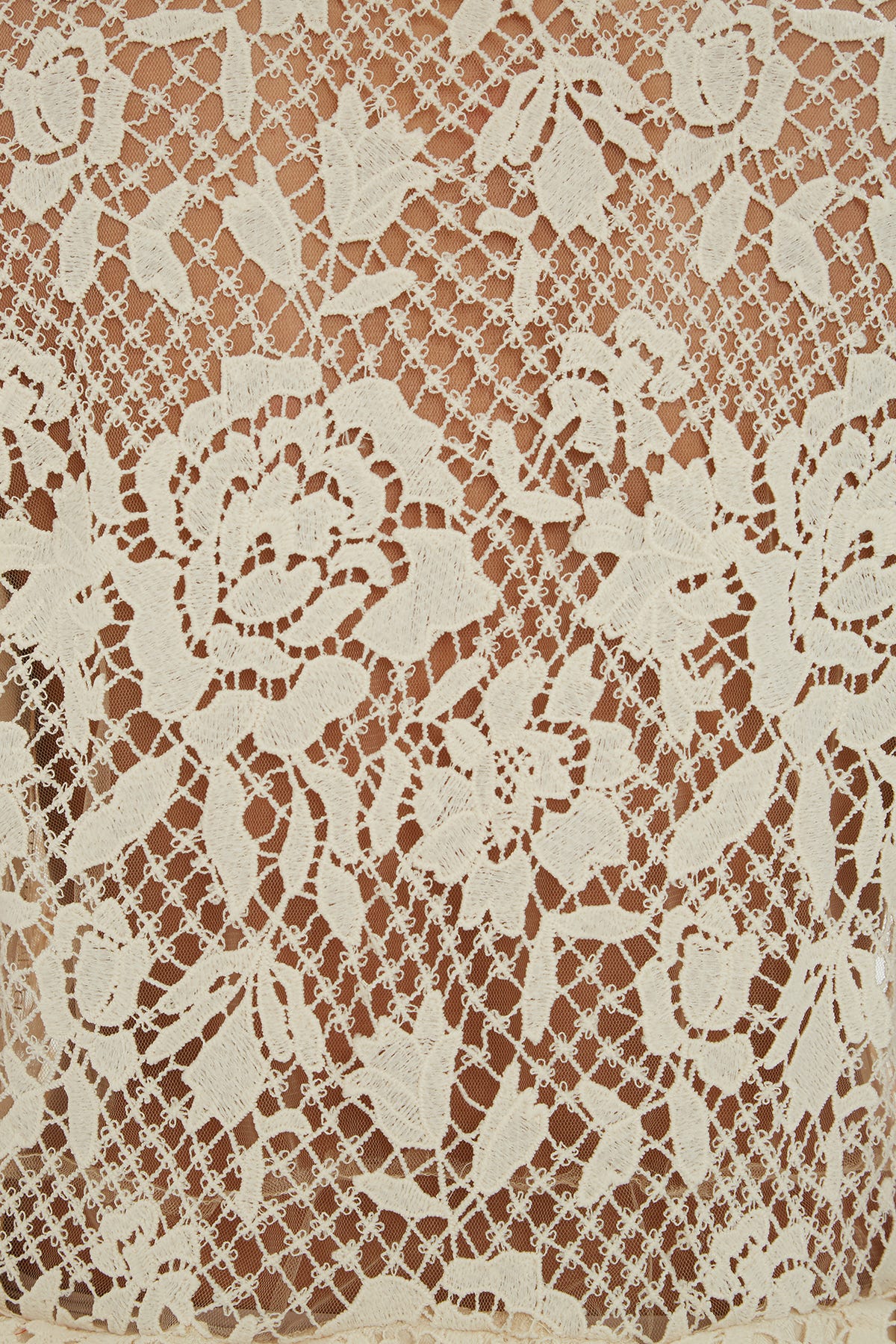 Üstü Dantelli Kısa Kollu Kemik Midi Elbise