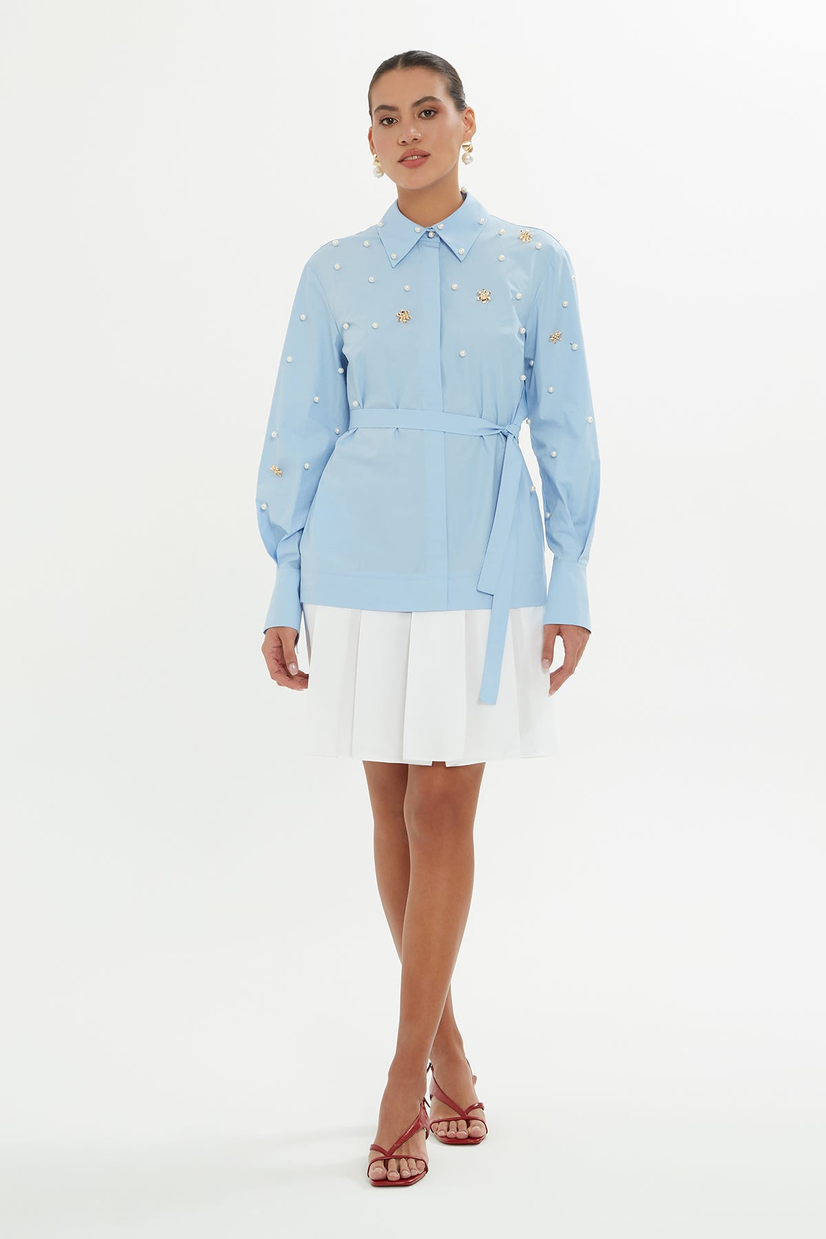 Etek Ucu Pili Kaşeli Mini Elbise