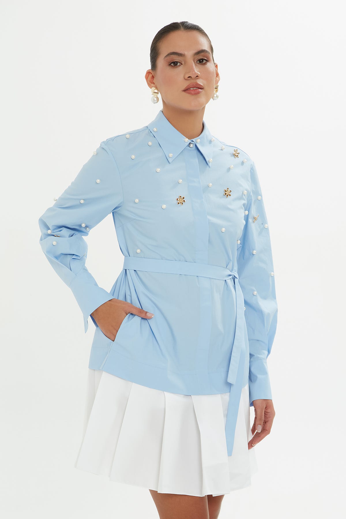 Etek Ucu Pili Kaşeli Mini Elbise