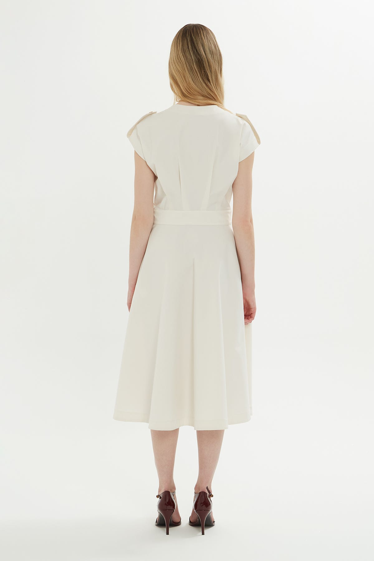 Omzu Apoletli Midi Elbise