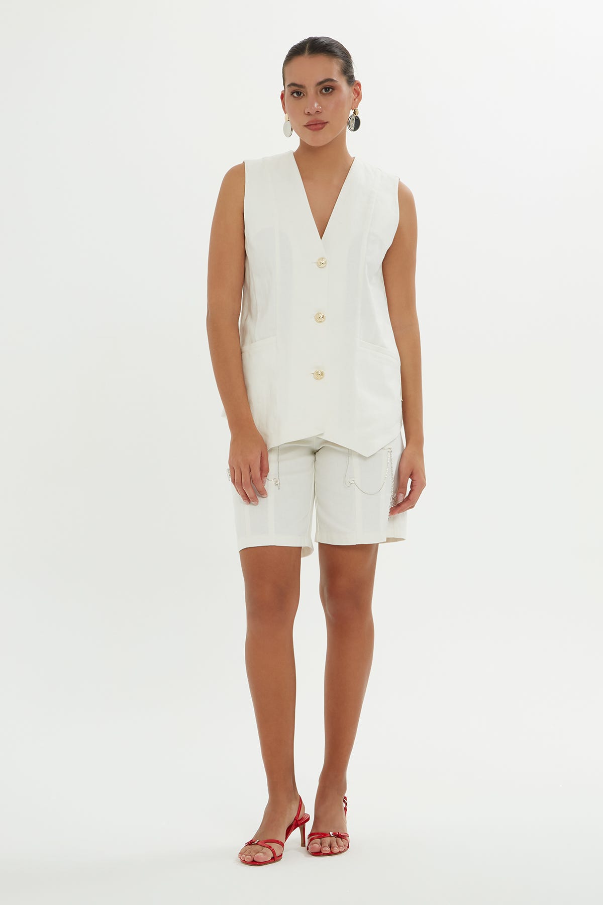 V Yakalı Düğme Detaylı Yelek