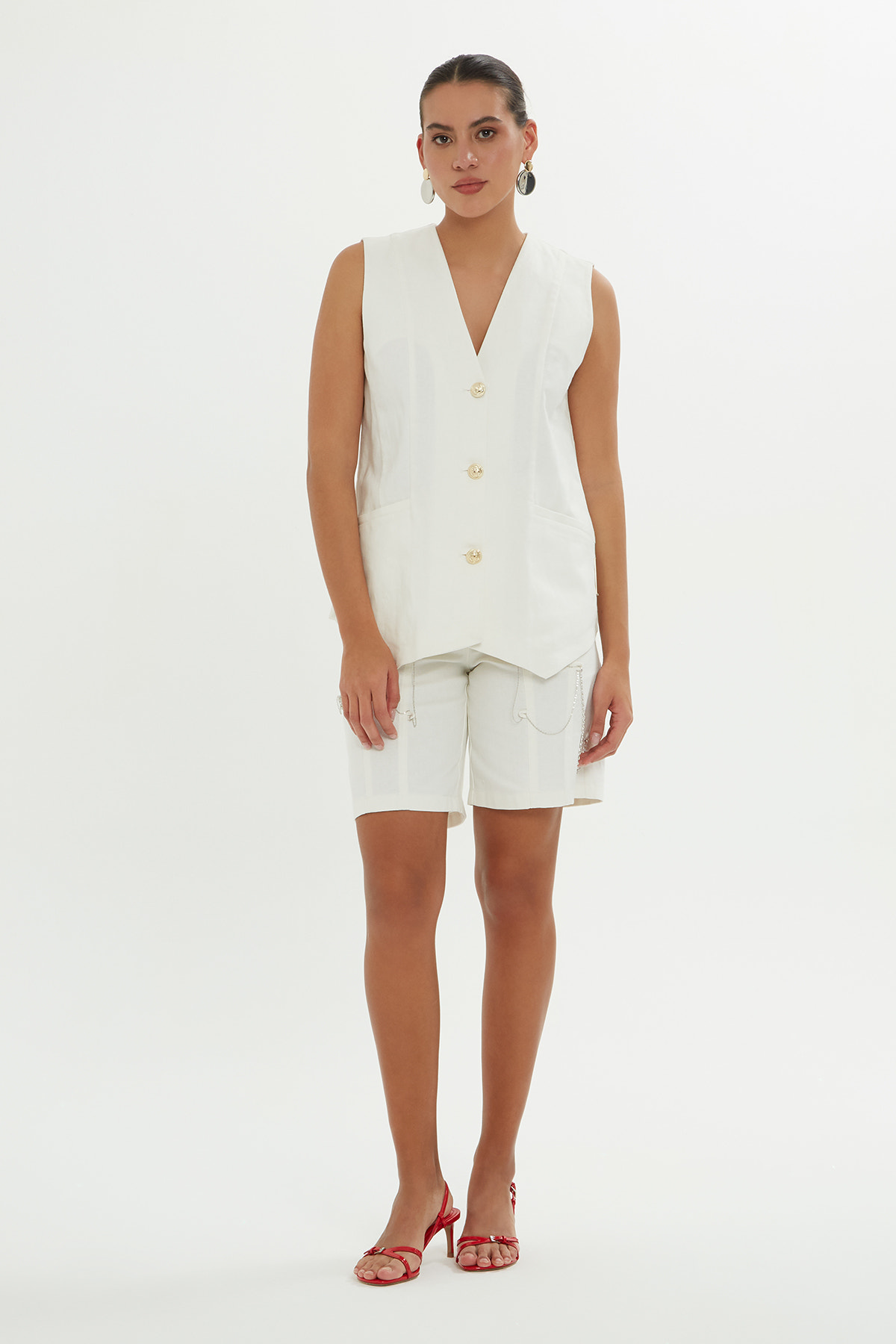 V Yakalı Düğme Detaylı Yelek