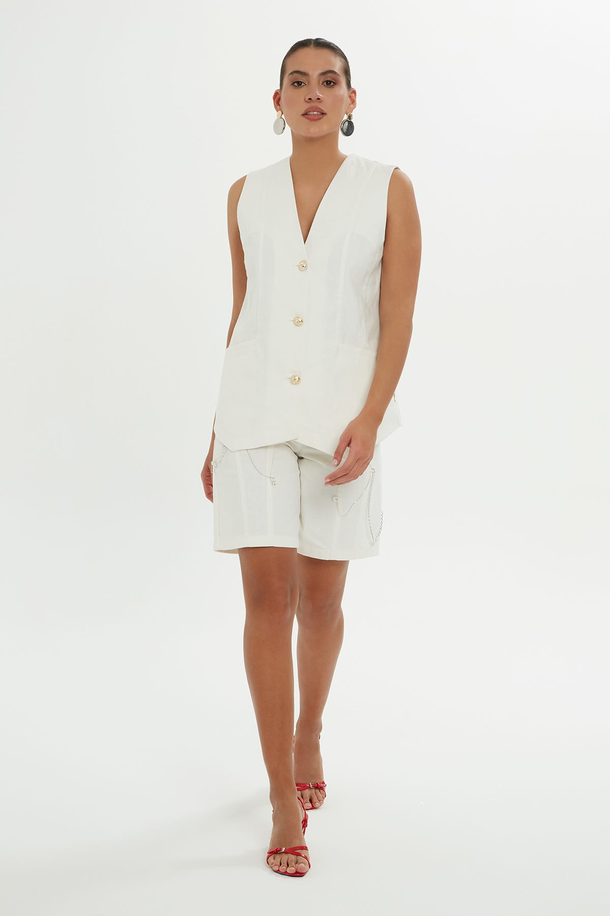 V Yakalı Düğme Detaylı Yelek