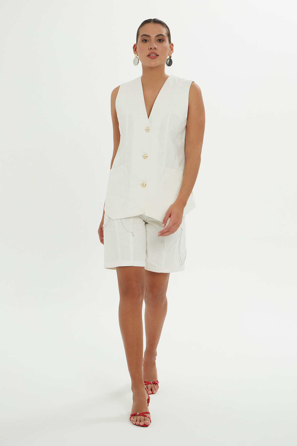 V Yakalı Düğme Detaylı Yelek